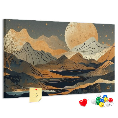 Korktafel mit Berglandschaft und Mondmotiv