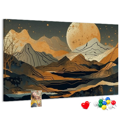 Korktafel mit Berglandschaft und Mondmotiv