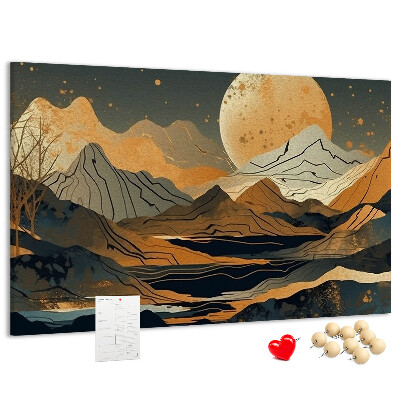Korktafel mit Berglandschaft und Mondmotiv