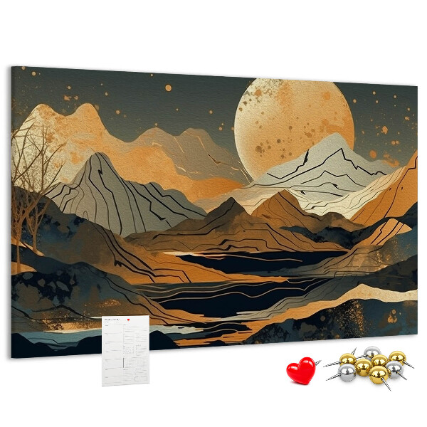 Korktafel mit Berglandschaft und Mondmotiv