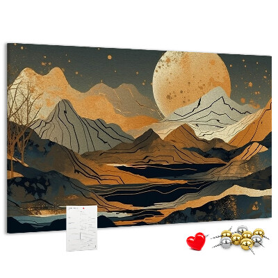 Korktafel mit Berglandschaft und Mondmotiv