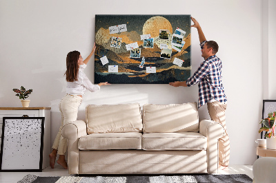 Korktafel mit Berglandschaft und Mondmotiv