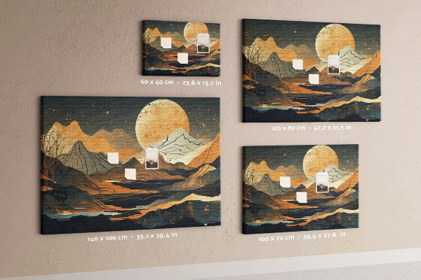 Korktafel mit Berglandschaft und Mondmotiv