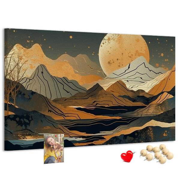 Korktafel mit Berglandschaft und Mondmotiv