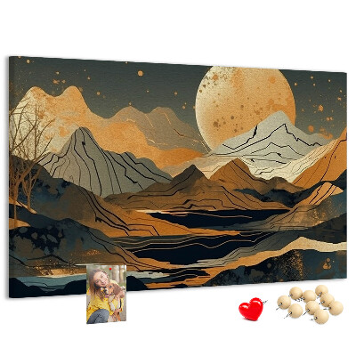 Korktafel mit Berglandschaft und Mondmotiv