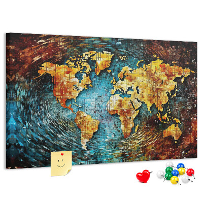 Korktafel farbenfrohe Weltkarte im abstrakten Stil