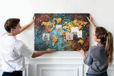 Korktafel farbenfrohe Weltkarte im abstrakten Stil