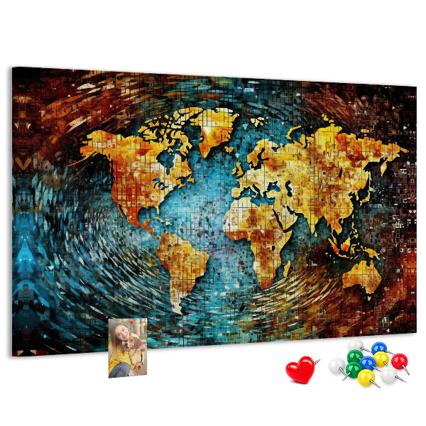 Korktafel farbenfrohe Weltkarte im abstrakten Stil