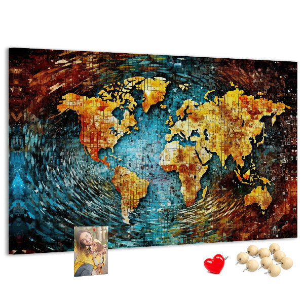 Korktafel farbenfrohe Weltkarte im abstrakten Stil