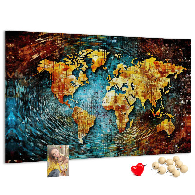Korktafel farbenfrohe Weltkarte im abstrakten Stil