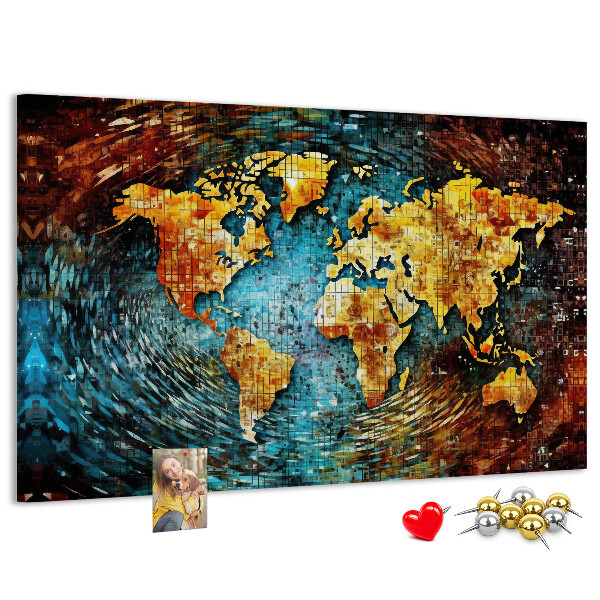 Korktafel farbenfrohe Weltkarte im abstrakten Stil
