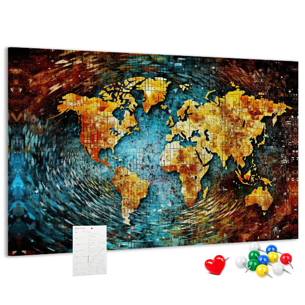 Korktafel farbenfrohe Weltkarte im abstrakten Stil