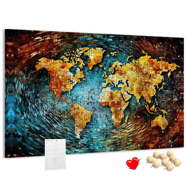 Korktafel farbenfrohe Weltkarte im abstrakten Stil