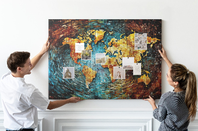 Korktafel farbenfrohe Weltkarte im abstrakten Stil