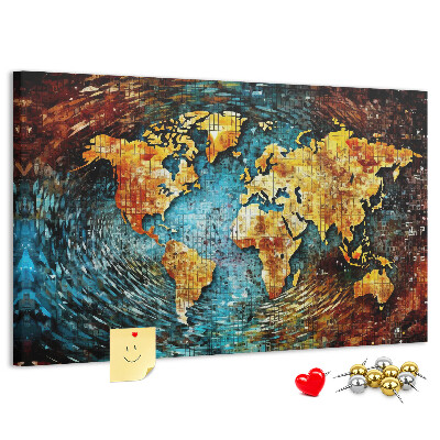 Korktafel farbenfrohe Weltkarte im abstrakten Stil