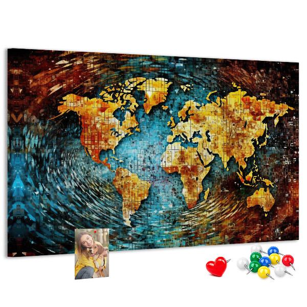 Korktafel farbenfrohe Weltkarte im abstrakten Stil