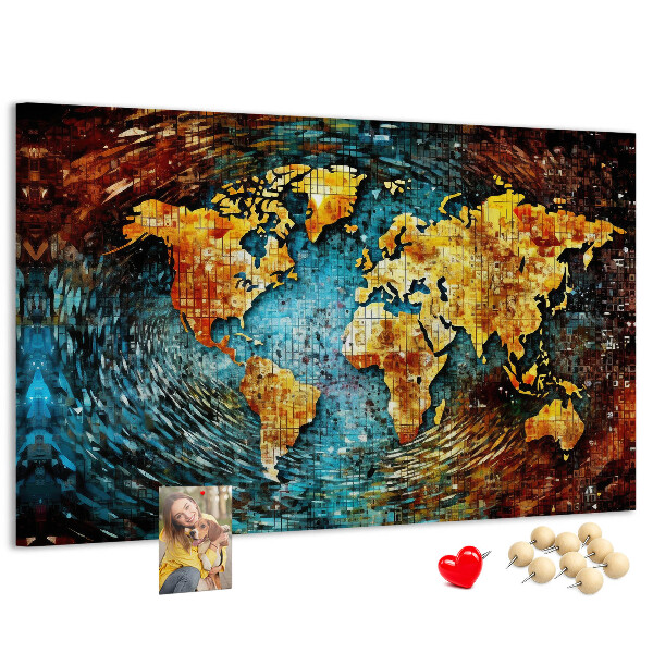 Korktafel farbenfrohe Weltkarte im abstrakten Stil