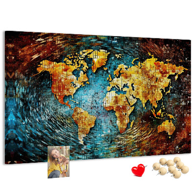Korktafel farbenfrohe Weltkarte im abstrakten Stil