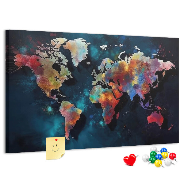 Korkbild farbenfrohe Weltkarte auf dunklem Hintergrund