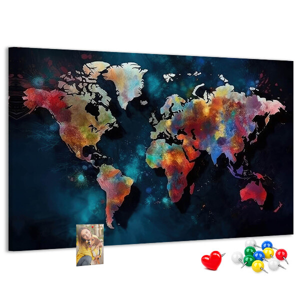 Korkbild farbenfrohe Weltkarte auf dunklem Hintergrund
