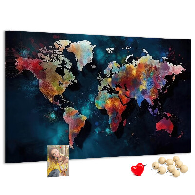 Korkbild farbenfrohe Weltkarte auf dunklem Hintergrund