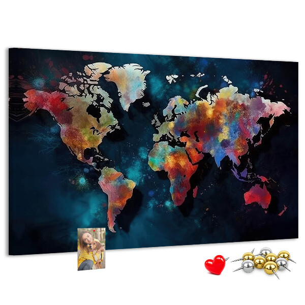 Korkbild farbenfrohe Weltkarte auf dunklem Hintergrund