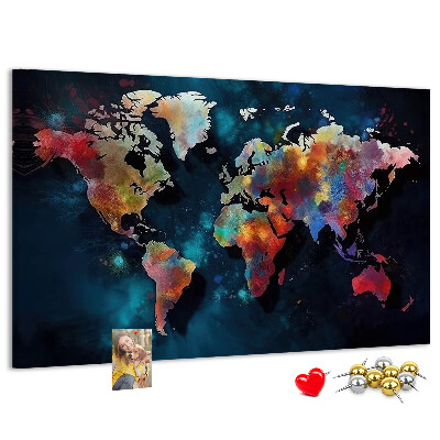 Korkbild farbenfrohe Weltkarte auf dunklem Hintergrund