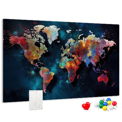 Korkbild farbenfrohe Weltkarte auf dunklem Hintergrund