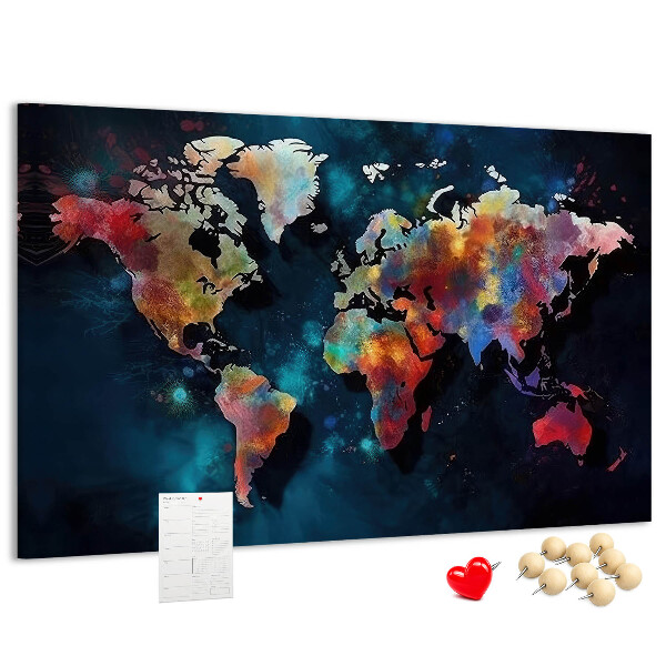 Korkbild farbenfrohe Weltkarte auf dunklem Hintergrund