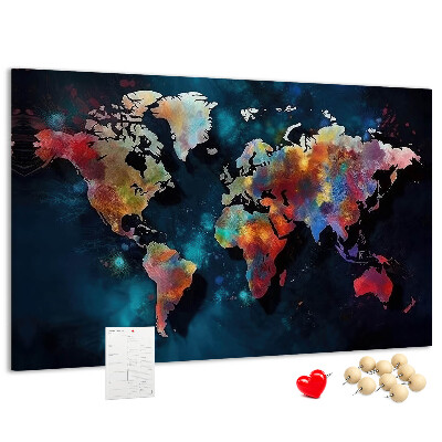 Korkbild farbenfrohe Weltkarte auf dunklem Hintergrund