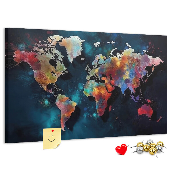 Korkbild farbenfrohe Weltkarte auf dunklem Hintergrund