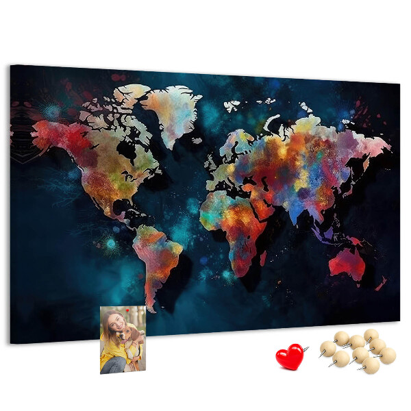 Korkbild farbenfrohe Weltkarte auf dunklem Hintergrund