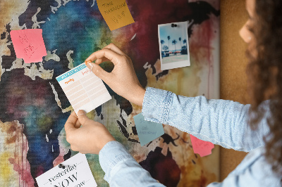 Weltkarte im Aquarellstil mit Korkrückwand