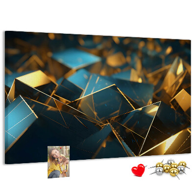 Korkpinnwand mit goldenen und blauen geometrischen Formen
