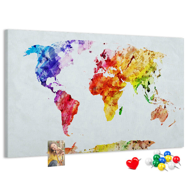 Bunte Aquarell-Weltkarte mit Korkrückwand