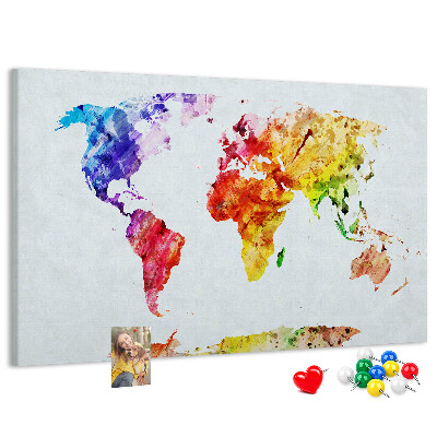 Bunte Aquarell-Weltkarte mit Korkrückwand