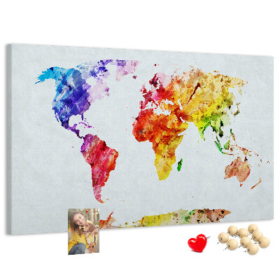 Bunte Aquarell-Weltkarte mit Korkrückwand