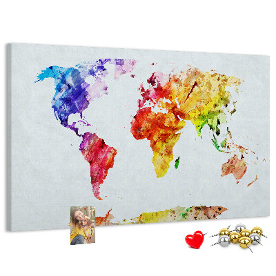 Bunte Aquarell-Weltkarte mit Korkrückwand