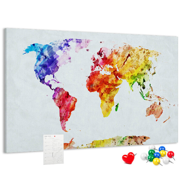 Bunte Aquarell-Weltkarte mit Korkrückwand