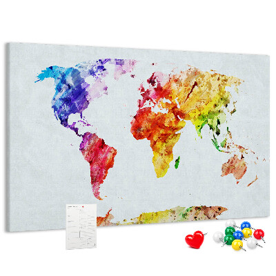 Bunte Aquarell-Weltkarte mit Korkrückwand