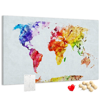 Bunte Aquarell-Weltkarte mit Korkrückwand