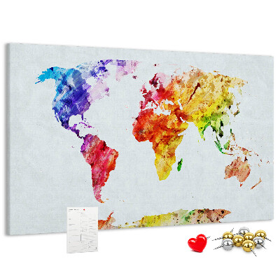 Bunte Aquarell-Weltkarte mit Korkrückwand