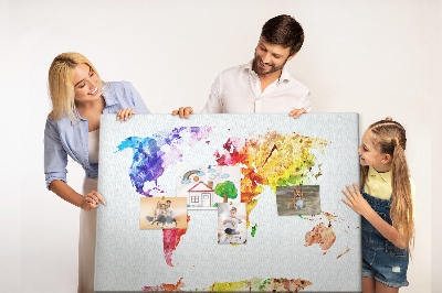 Bunte Aquarell-Weltkarte mit Korkrückwand