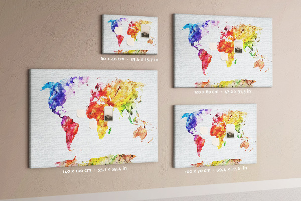 Bunte Aquarell-Weltkarte mit Korkrückwand