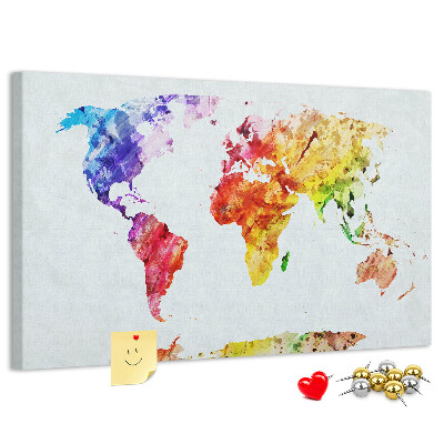 Bunte Aquarell-Weltkarte mit Korkrückwand