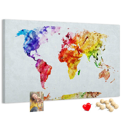 Bunte Aquarell-Weltkarte mit Korkrückwand