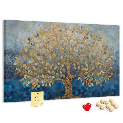 Korkbild mit Blattgold auf blauem Baumhintergrund