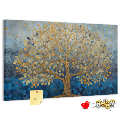 Korkbild mit Blattgold auf blauem Baumhintergrund