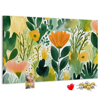 Korktafel mit Blumenmuster und grünen Blättern