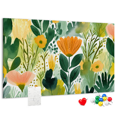 Korktafel mit Blumenmuster und grünen Blättern